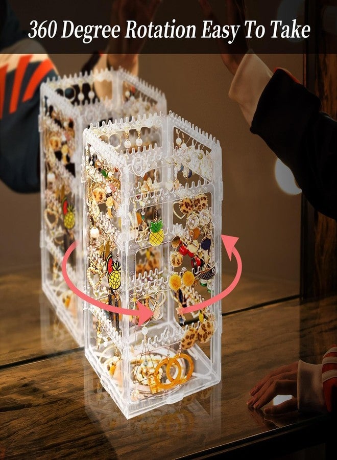 Loop Group Acrylic Rotating Earrings Stand With 240 Holes Jewelry Display Organiser For Hanging Studs Necklaces Bracelets Chains Earrings Jewellery (White) - Image 3